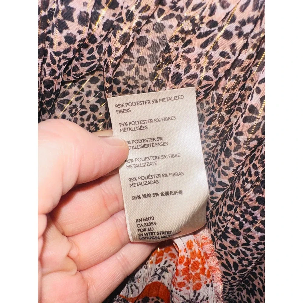 P2 Free People Aliyah Peasant Tunic Top Orange Mixed Print Metallic Boho Medium - Picture 6 of 7